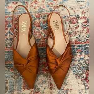 Zara Satin Effect Knotted Slingback Mules